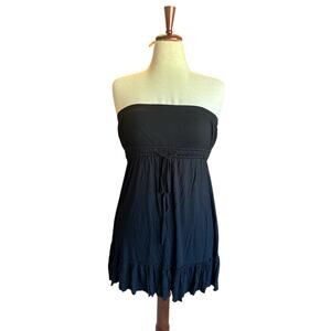 Rue 21 Strapless Black Jersey Dress | Ruffle Hem | Size M | Boho Tube Dress